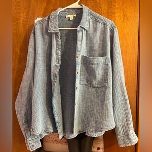 beachlunchlounge Pale Blue Textured Button Shirt